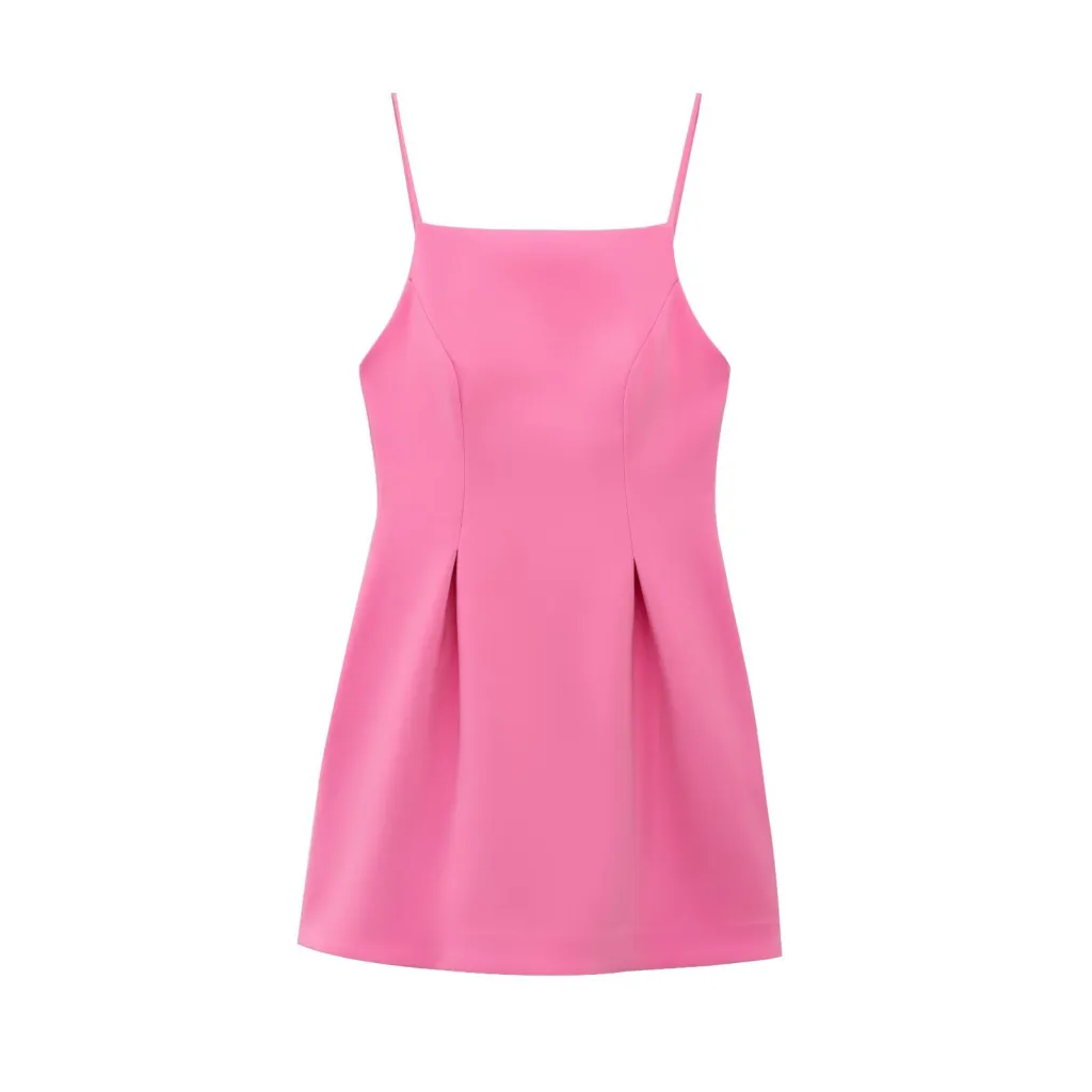 European And American Style Pleated Short Version Dress - Pink