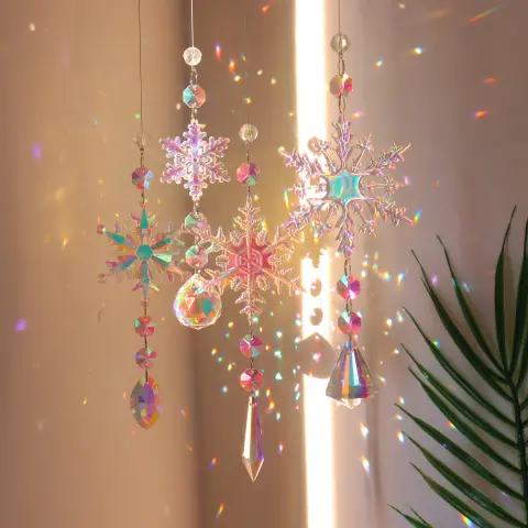 Christmas Colorful Snowflake Crystal Sun Catcher Ice Pillar Pendant