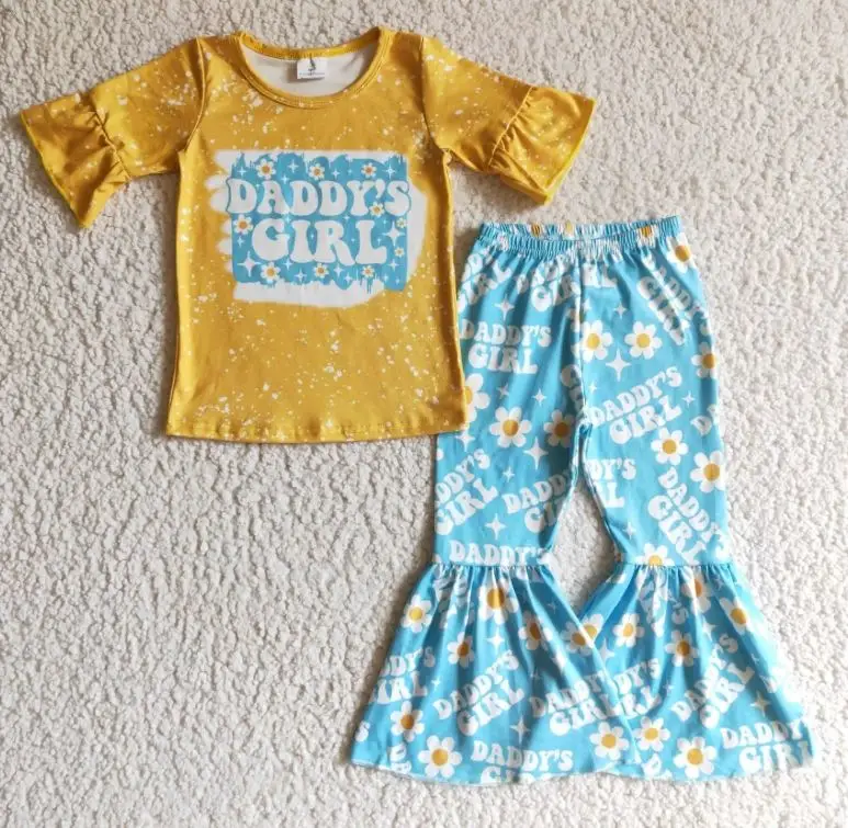 Girls' Short-sleeved Tassel Bell-bottom Pants 2-piece Set