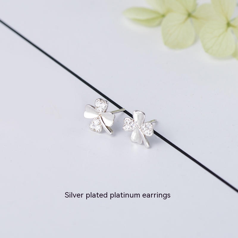 Women's Four-leaf Clover Sterling Silver Ear Clip Earrings