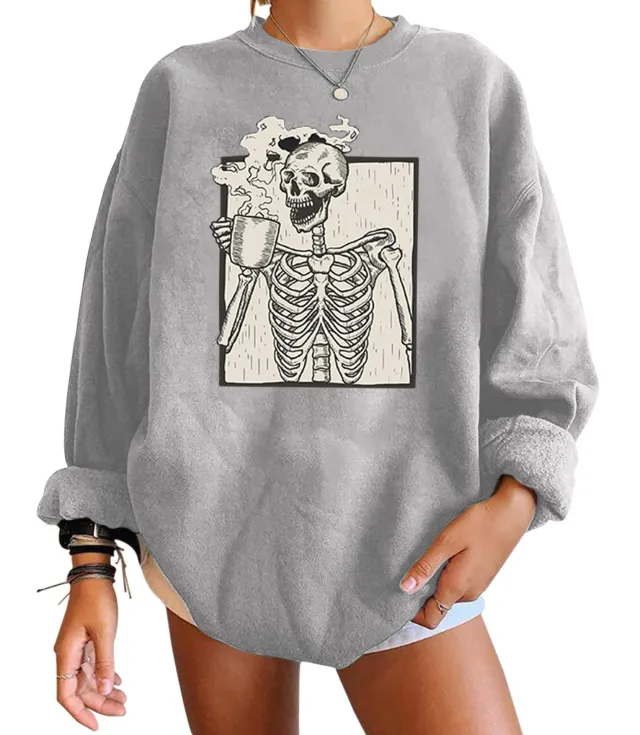 European And American Printed Long sleeved Round Neck Women's Sweater Autumn And Winter Plus Size Top Gray - Shop at LoveMi