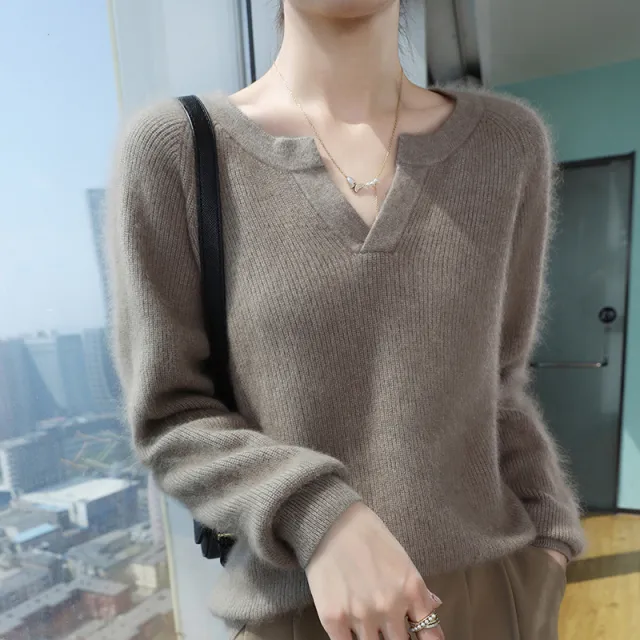 Thickened Cashmere Base Warm Sweater Knit Elegant Camel - Shop at LoveMi
