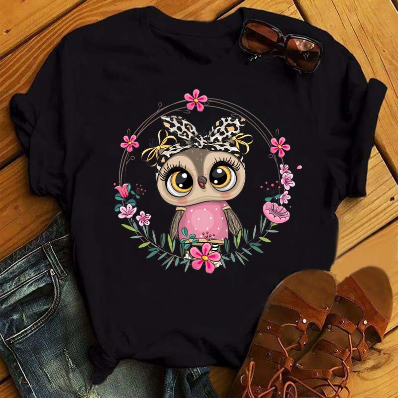 Women's Owl Print Casual Short-sleeved T-shirt