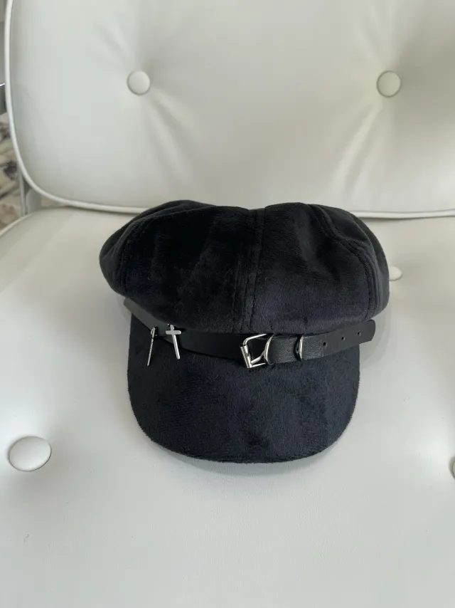 Korean Y2g Sub culture Cute Cross Beret Black - Shop at LoveMi