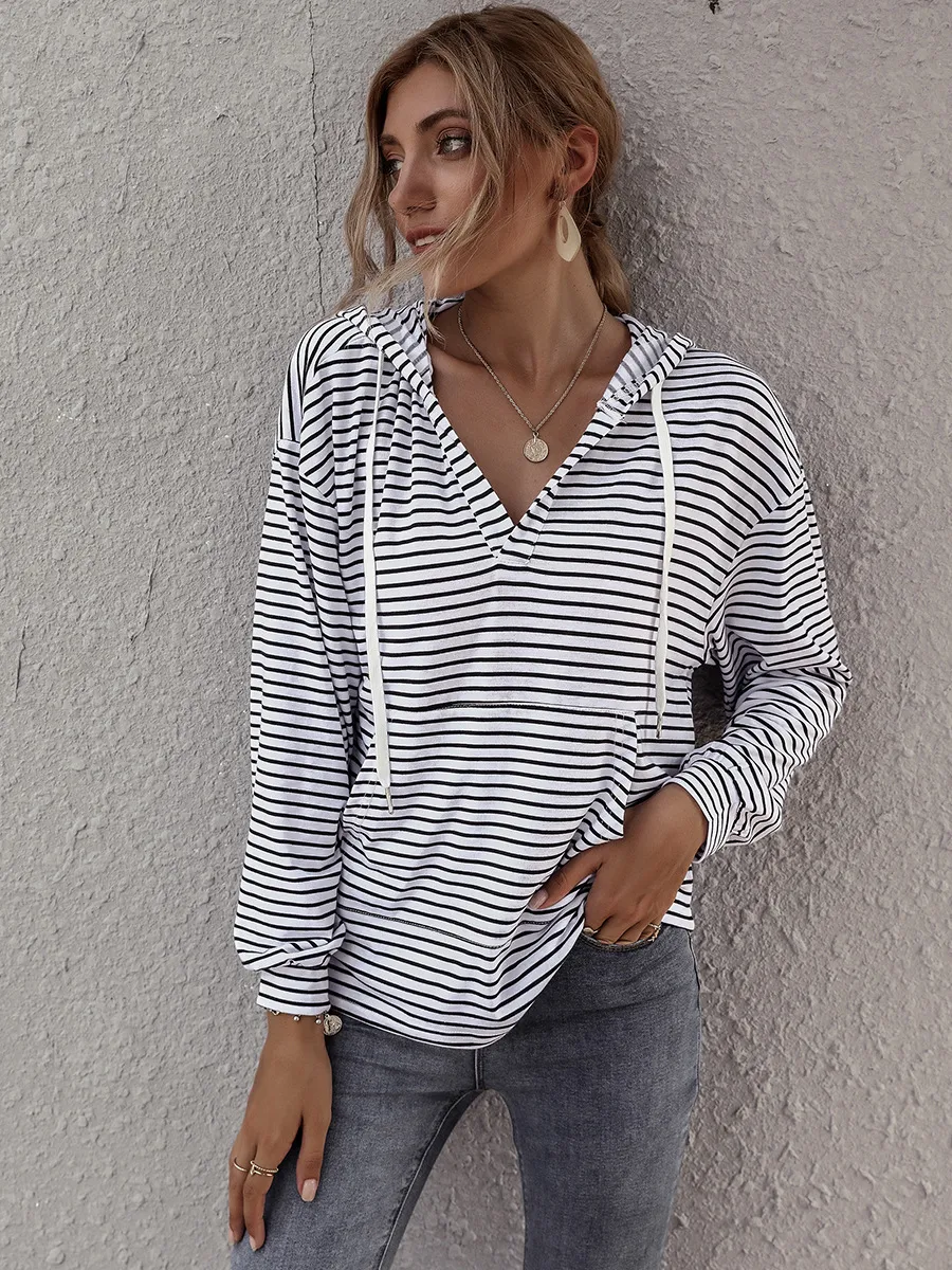 Striped Top Women's Clothing Loose Sweater - White