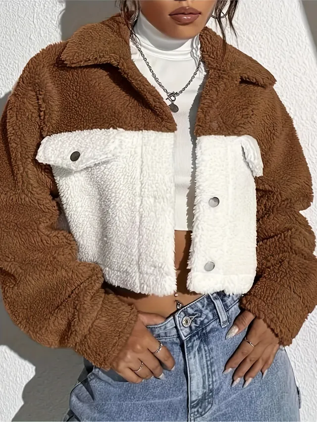 Casual Patchwork Cardigan Lapel Women's Coat Brown - Shop at LoveMi