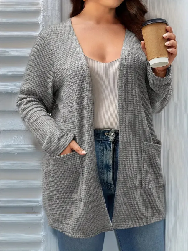 Autumn And Winter New Long Sleeve Pocket Casual Solid Color Cardigan Jacket Gray - Shop at LoveMi