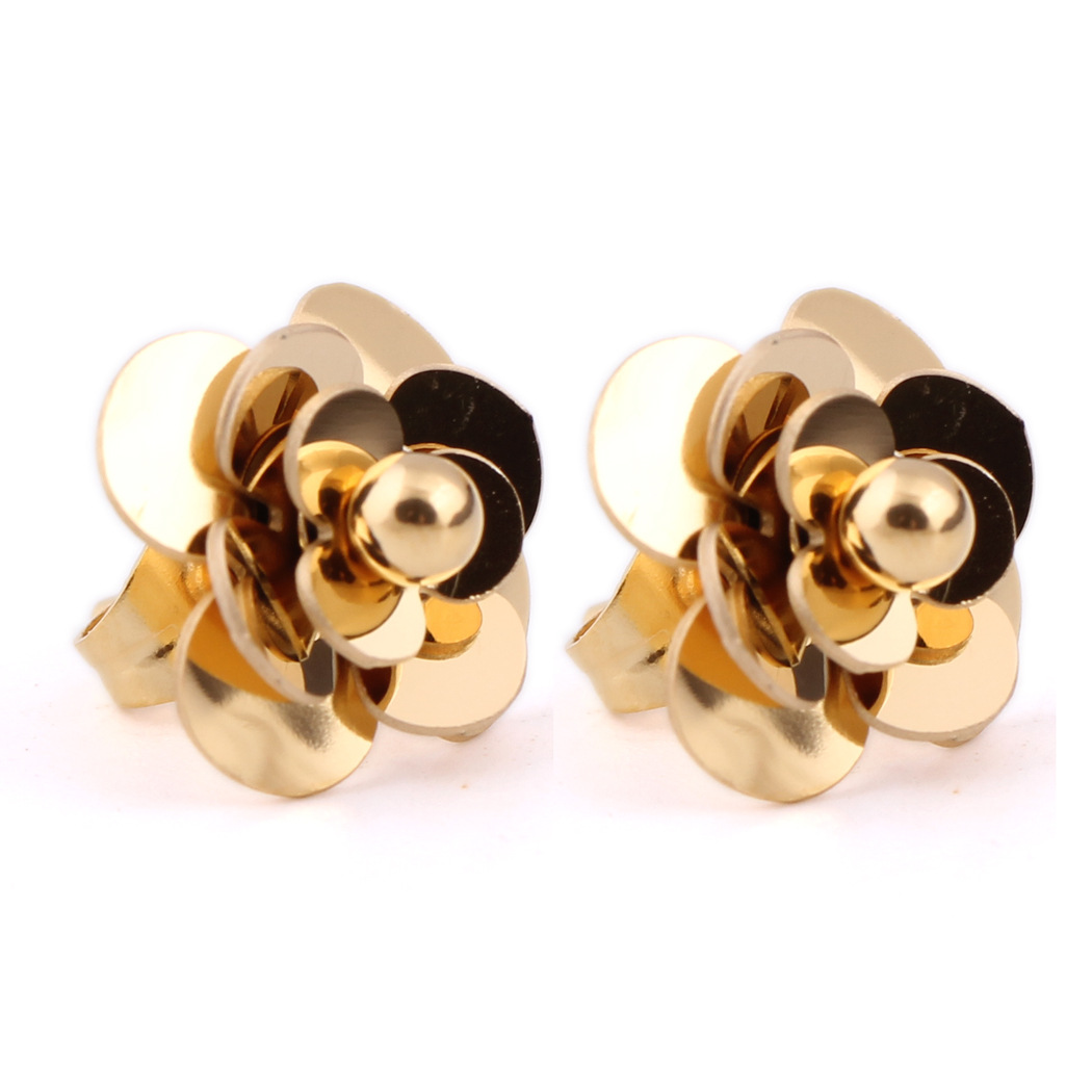 Elegant Fashionable And Sweet Camellia Rose Gold Stainless Steel Earrings