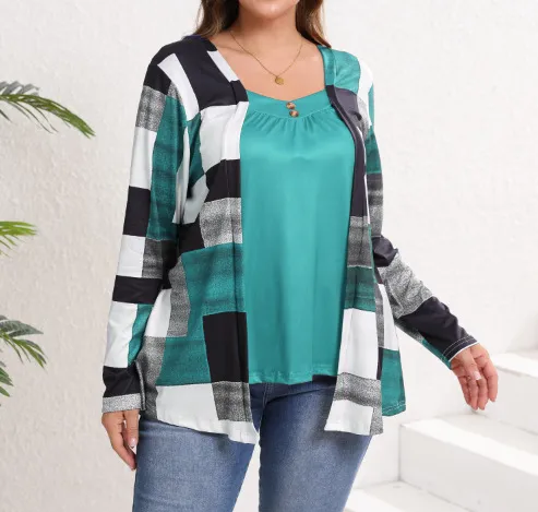 Autumn And Winter Digital Printing Fake Two piece Long Sleeve Emerald - Shop at LoveMi
