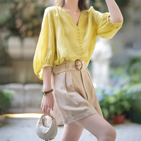 Loose And Comfortable Yellow Shirt For Women Yellow - Shop at LoveMi