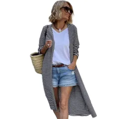 European And American Leisure All-match Loose Outer Long-sleeves Top For Women - Lc2541914 Stripes-Xxl - View 1