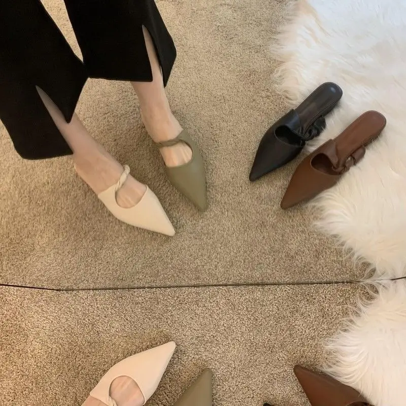 Spring Special-interest Design Soft Leather Semi-toe Box Women's Slippers