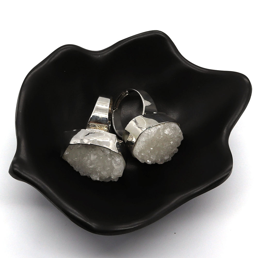 Natural White Crystal Irregular Oval Shape Ring