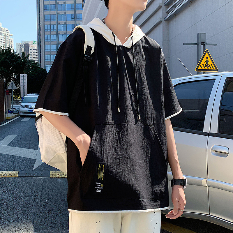 Mens Loose-fitting Casual Mock Two-piece Short-sleeve Shirt