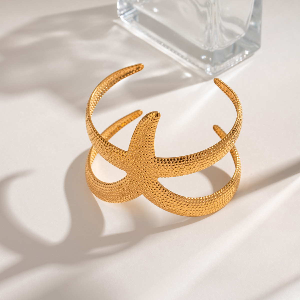 Stainless Steel Hammered Starfish Open-ended Bracelet