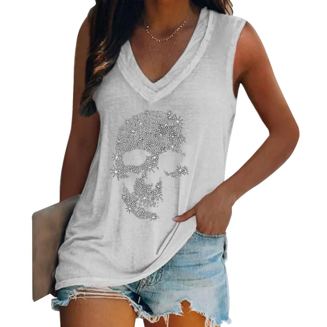 Personalized Hot Diamond Short Sleeved V neck T shirt For Women White - Shop at LoveMi
