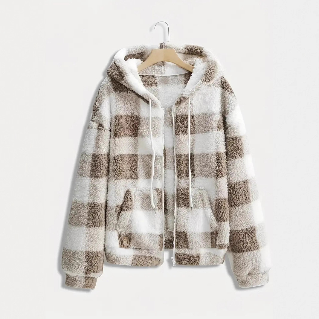Fashionable Casual Zip-up Plush Hoodie With Long Sleeves