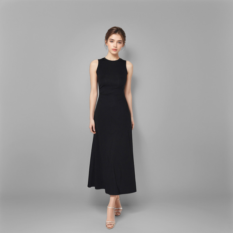 Black Slim-fit Knitted Vest Dress