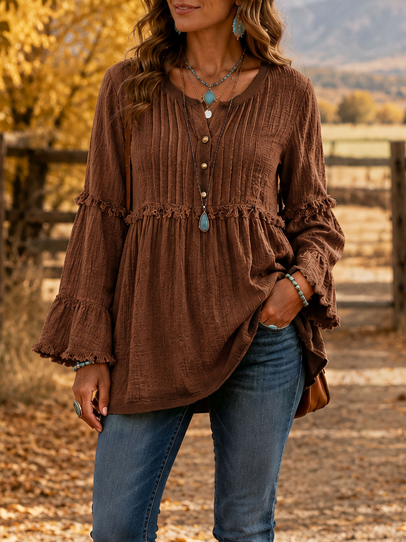 Lace-trimmed Loose-fit Shirt With Tassel Patchwork Top — foto 8