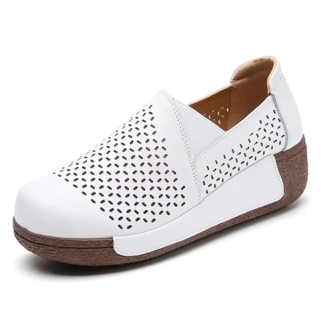 Outdoors Women's Thick Bottom Toe Cap Mother Breathable Hollow Soft Bottom Wedge Hole Shoes White - Shop at LoveMi