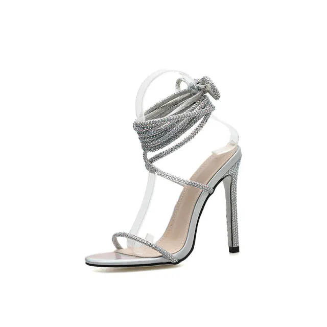 Summer Versatile European And American High Heels Ankle strap Stilettos Strap Silver - Shop at LoveMi