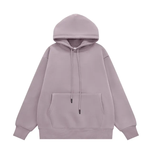 Fleece lined Thick Hooded Solid Color Hoodie Suit Ash Purple Top - Shop at LoveMi