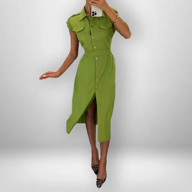 Temperament Elegant Solid Color Dress Green - Shop at LoveMi