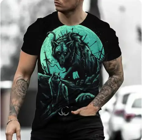 Retro 3D Animal Print Men's Short-sleeved T-shirt