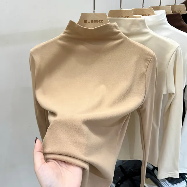 Half Turtleneck Double Sided Bottoming Shirt Khaki - Shop at LoveMi