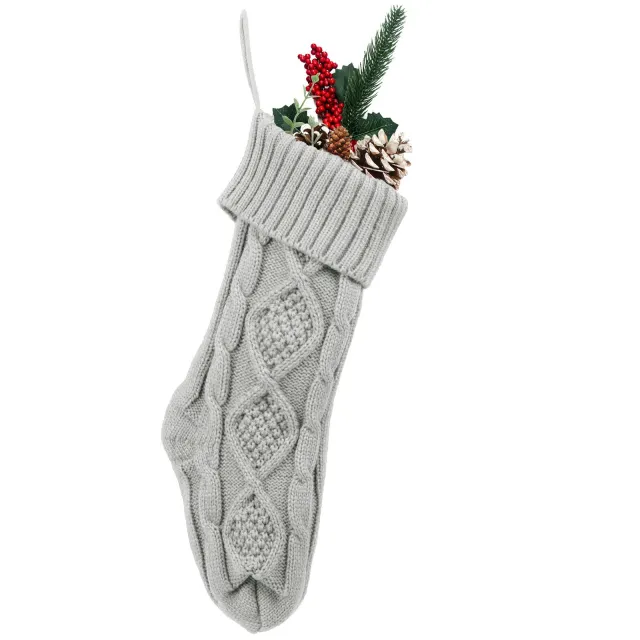 Embroidered Knitted Christmas Stockings Gift Bag Gray - Shop at LoveMi