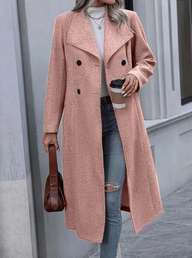 Woolen Long Slim fit Women's Coat Pink - Shop at LoveMi
