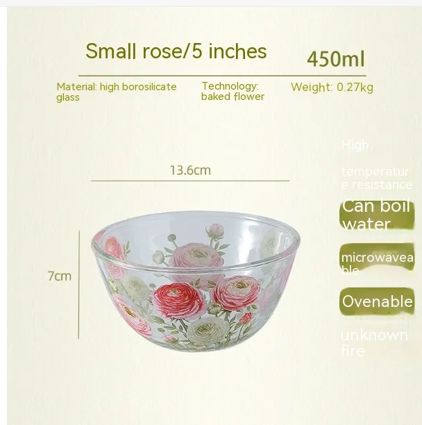Household High Temperature Resistant Pattern Glass Bowl Rose - Shop at LoveMi