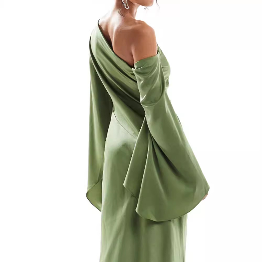 Autumn New Solid Color Off-the-shoulder Slim Fit Slit Dress