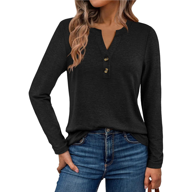 Spring Autumn Long-sleeve T-shirt With A V-neck Blouse