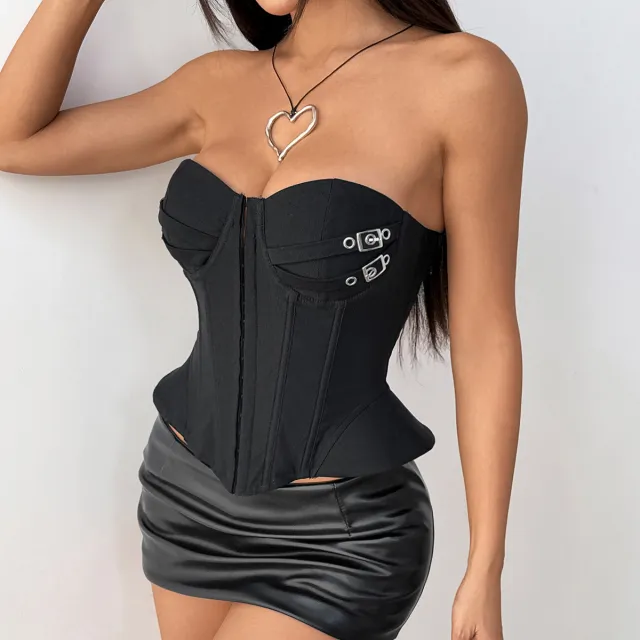Fishbone Diamond patterned Bandeau Crop Top Black - Shop at LoveMi