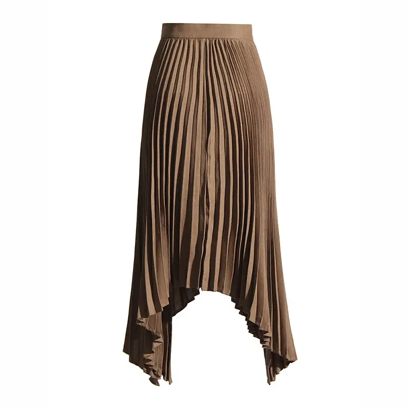 Arrival Fashionable Pleated Design Solid Color High-Waist Midi Skirt