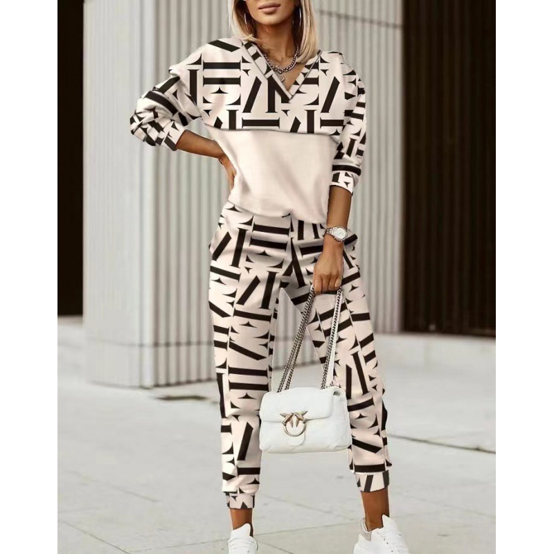Printed Long Sleeve Trousers Suit High Quality Sweater Suit