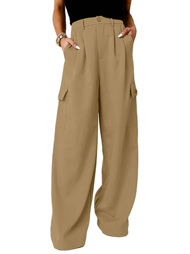 Fashion Loose Solid Color High Waist All matching Casual Pants For Women Khaki - Shop at LoveMi
