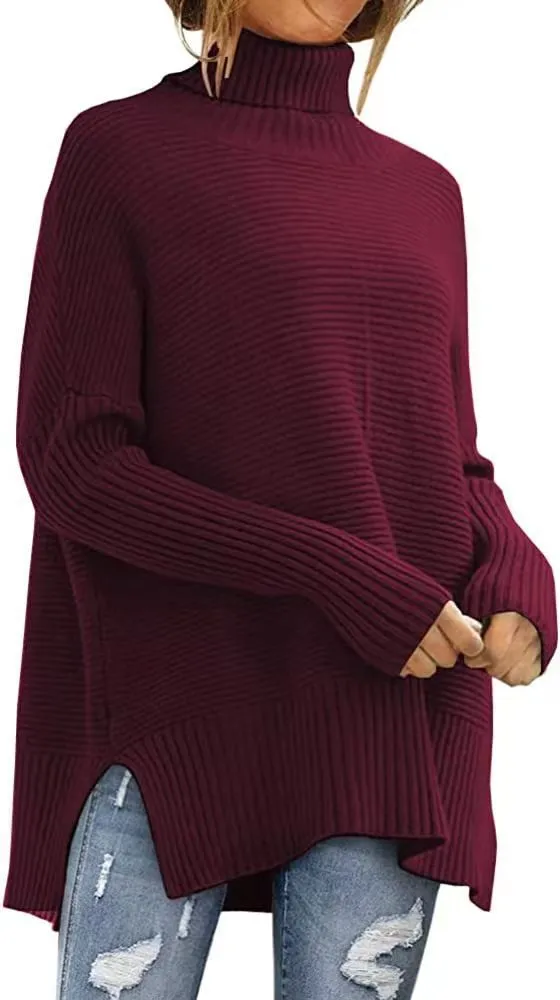 Lazy Wind Bat Sleeve Loose Pullover Sweater Wine Red - Shop at LoveMi