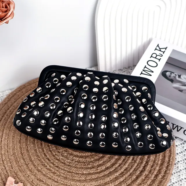 Punk Shell Retro Easy Matching Female Genuine Leather Clutch Bag Black - Shop at LoveMi