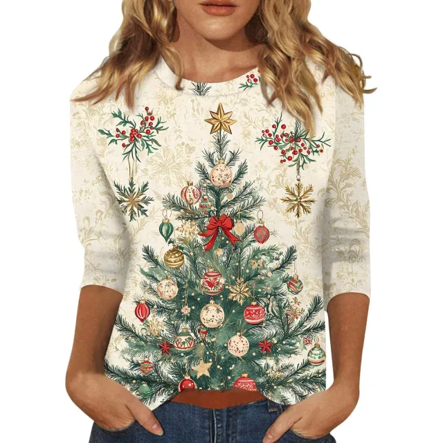 Christmas Round Neck 34 Sleeves T shirt Wa6Rq250228Y035 5Xl - Shop at LoveMi