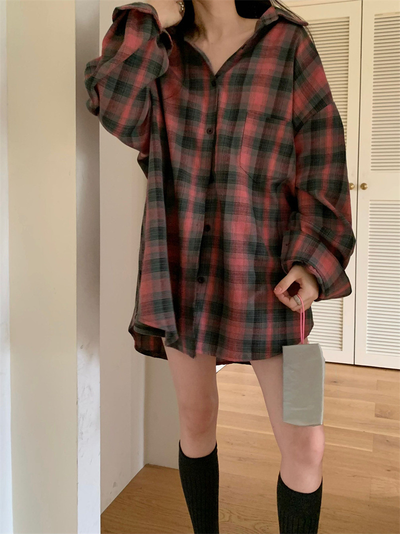Idle Style Plaid Shirt Coat Women's Spring New American Retro Korean Shirt