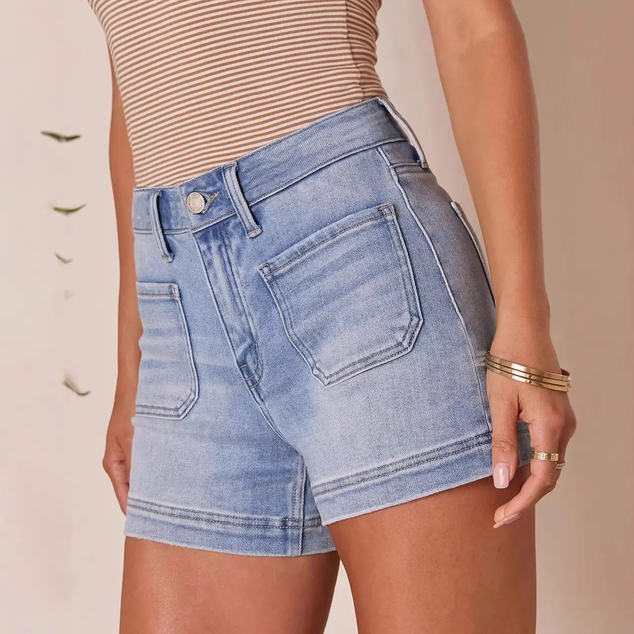 Womens Classic Washed Stretch Denim Shorts