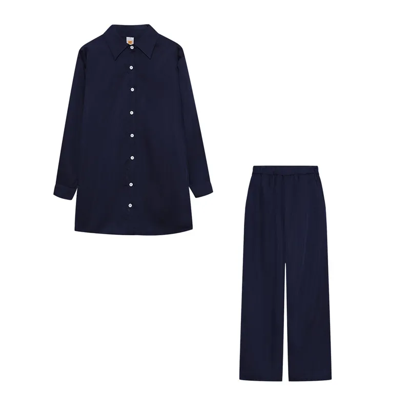 European And American Style Women Shirt Blouse And Pants - Blue