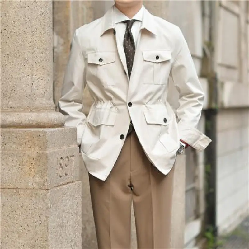 Casual Workwear Jacket Pu Handsome Lapel Retro