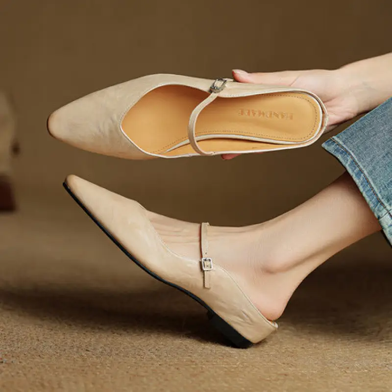 Retro Leather Slingback Wedge Sandals