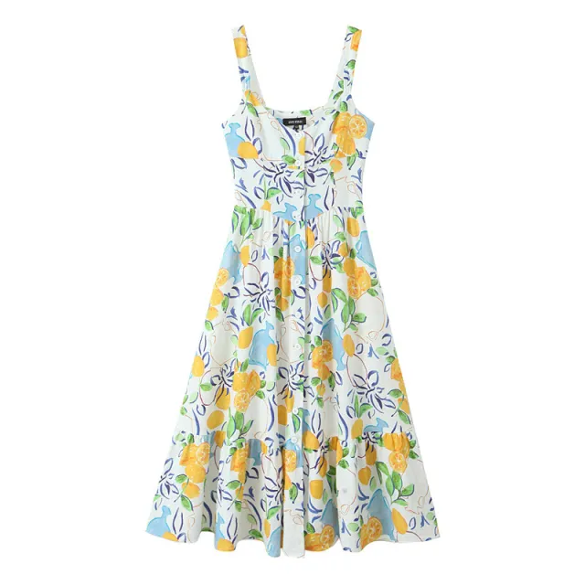 Blended Linen Printing Midi Skirt Dress - Shop at LoveMi
