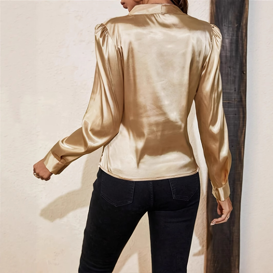 High-grade Satin Artificial Silk Shirt Long Sleeve Top - Image 7
