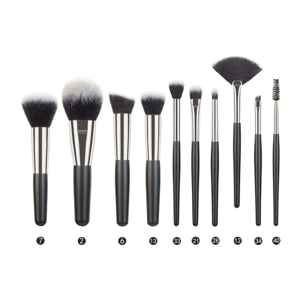 Animal Hair Makeup Brush Full Set - 10 Pieces Small Fan