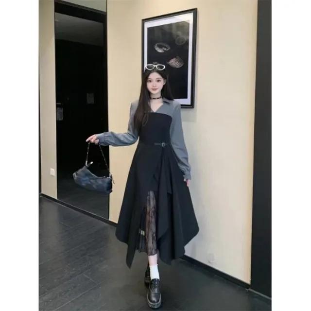 Womens Slimming Elegant Plus Size Lace Long Sleeve Dress Black - Shop at LoveMi